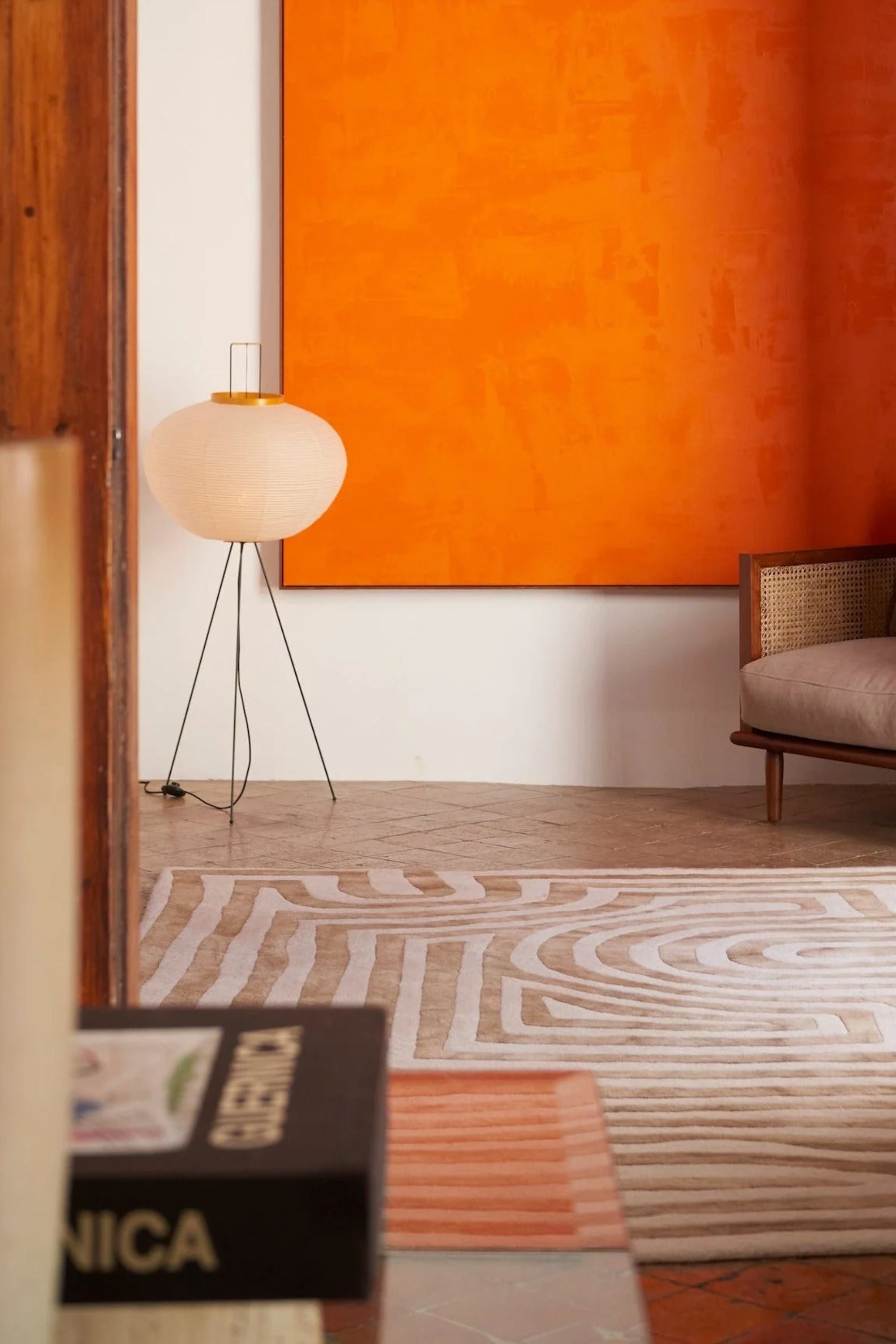 Dusty Deco Psychedelic Labyrinth Beige Dip Dye Rug for District Loom