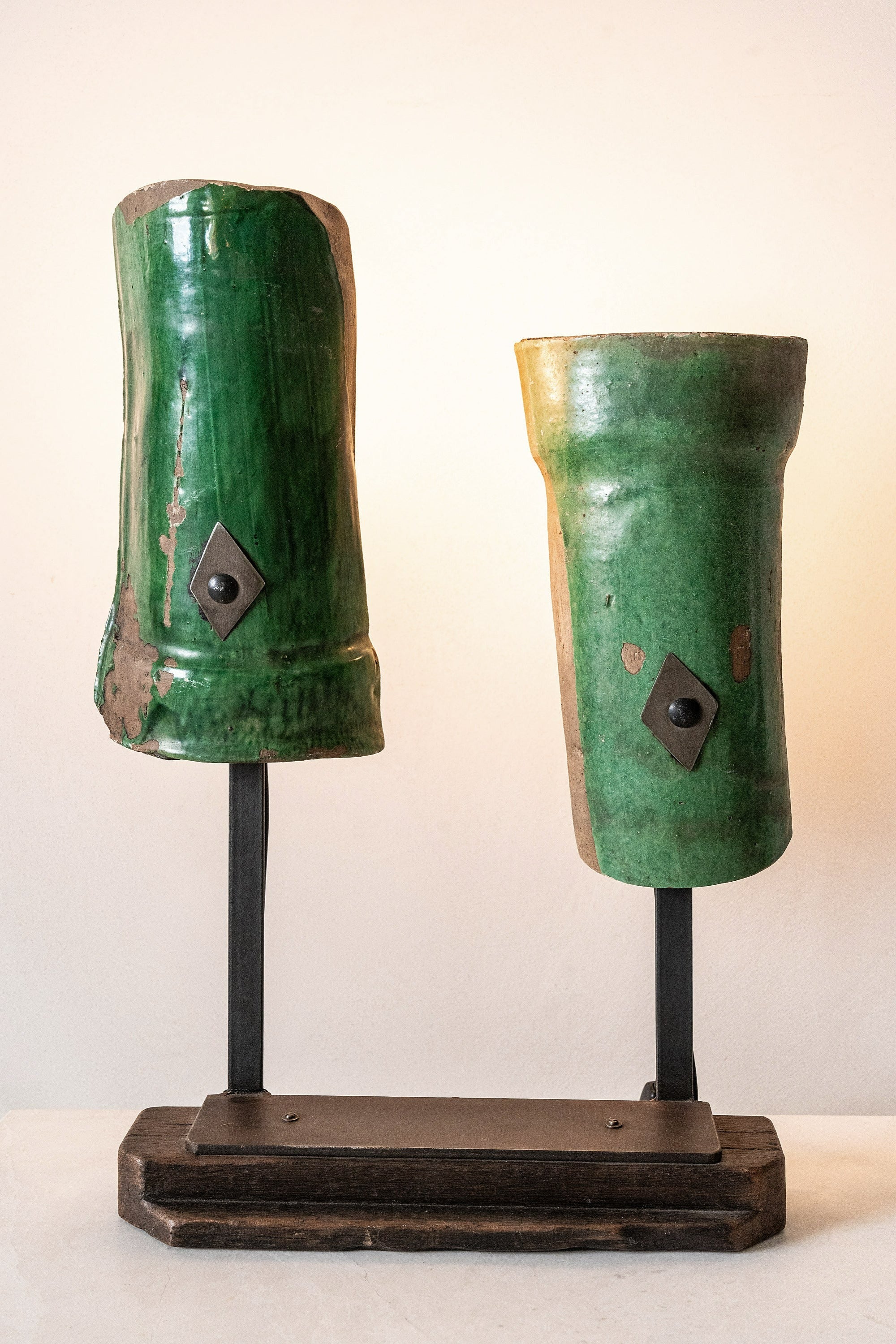 District Loom Lighting Vintage handmade Ceramic Roofing tiles repurposed into desk lamp Combining elements of classic European design and modern sustainability