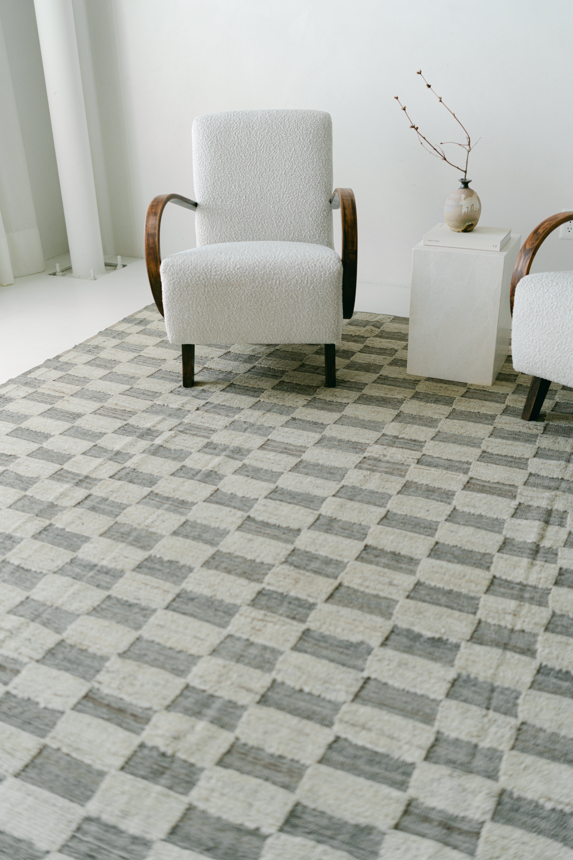 Modern Textural Collection District Loom checkerboard motif Tulu 009District Loom Modern hand knotted Afghan Tulu area rug 009