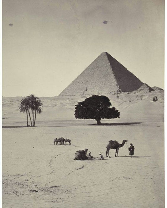 Photo: Giza Pyramids of Khufu and Khafra, the pyramid of Khenetkawes c1870 Adolphe Braun