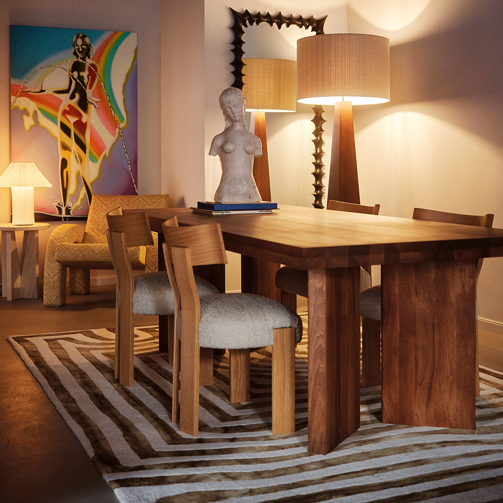 District Loom X Dusty Deco Psychedelic Labyrinth Beige Dip Dye Rug
