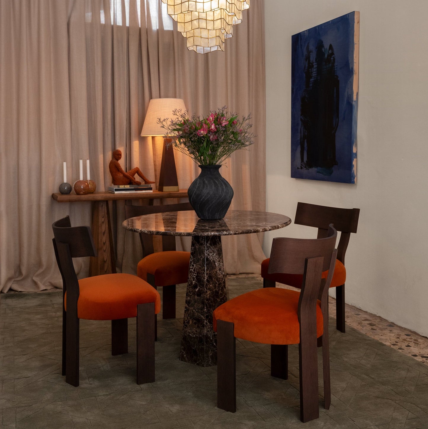 District Loom X Dusty Deco Hexagon Dining Table Dark Emperador