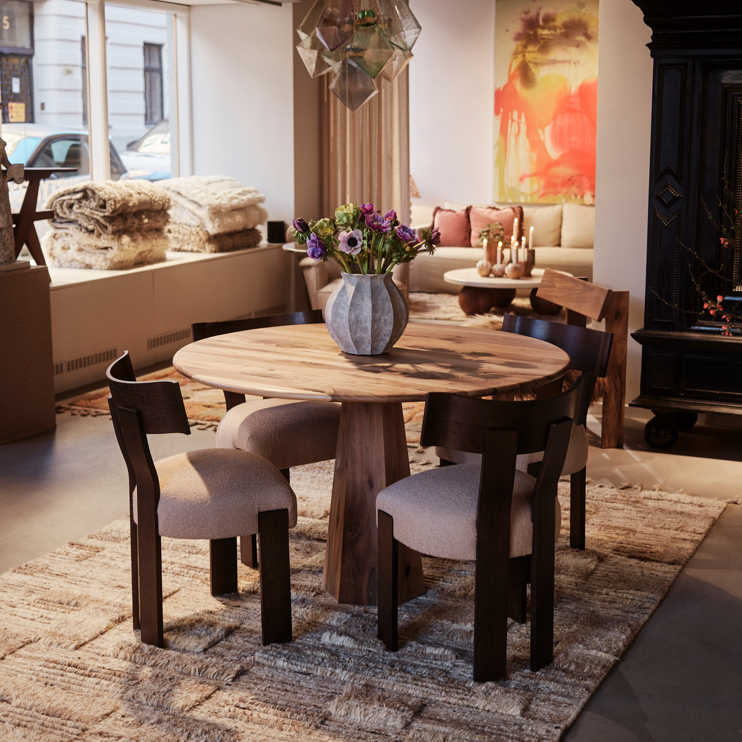 District Loom X Dusty Deco Hexagon Dining Table Oak