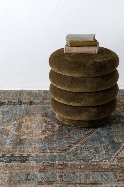 District-Loom-Vintage-Scatter-Rug-Styled-Green-Pouf