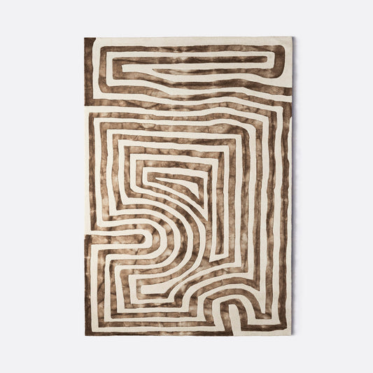 Psychedelic Labyrinth Beige Dip Dye Rug