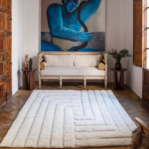Shaggy Labyrinth White Rug