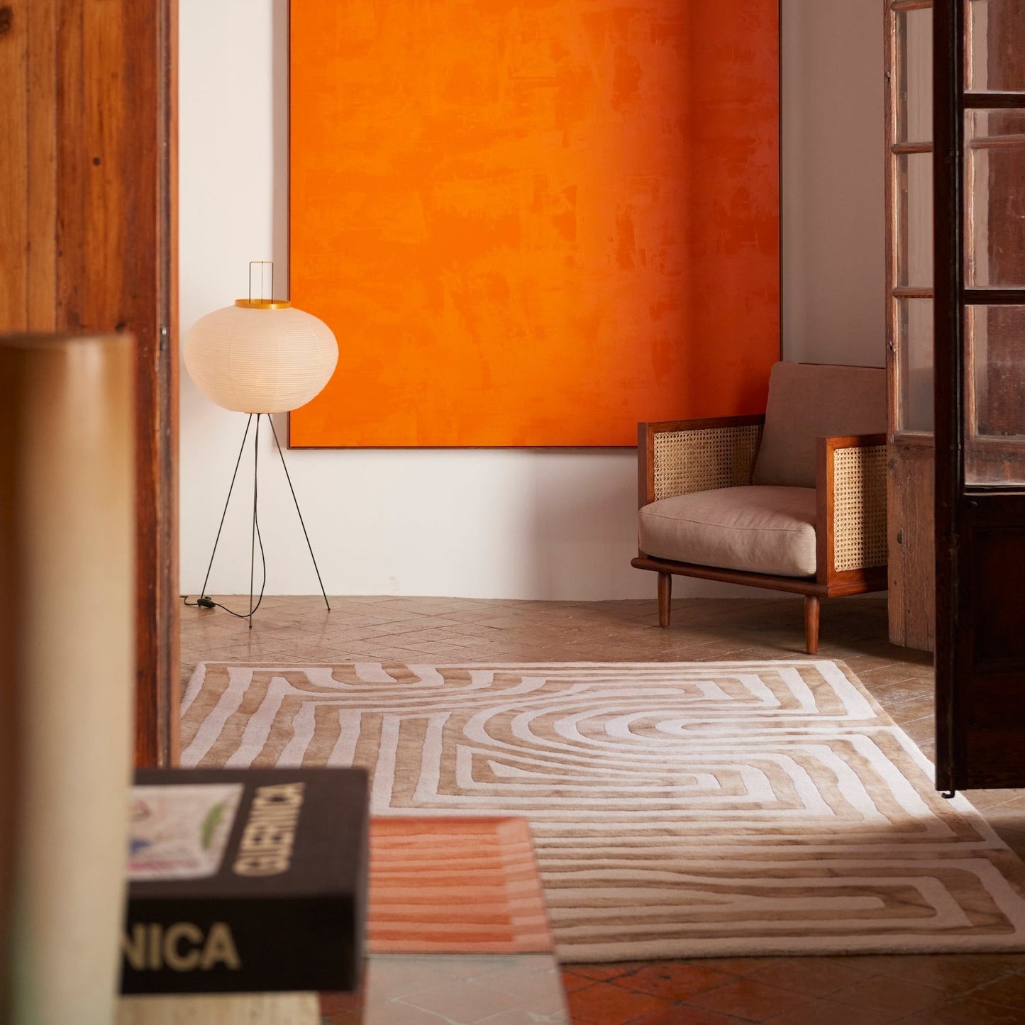 District Loom X Dusty Deco Psychedelic Labyrinth Beige Dip Dye Rug