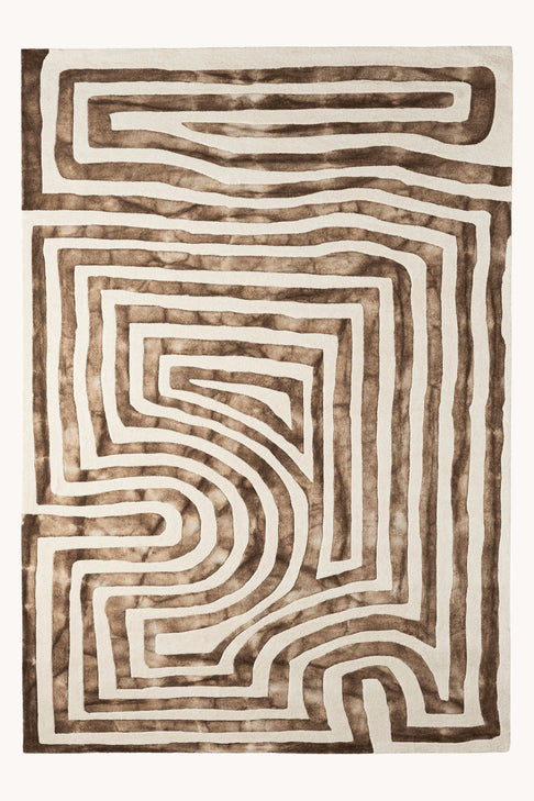 Dusty Deco Psychedelic Labyrinth Beige Dip Dye Rug for District Loom
