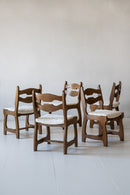 District Loom Furniture Oak Wooden and Reuplostered Ivory Sherpa Chairs