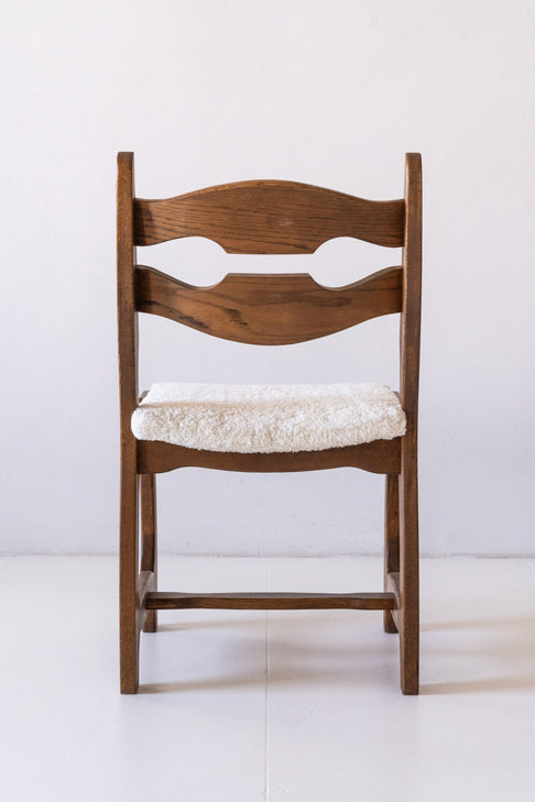 District Loom Furniture Oak Wooden and Reuplostered Ivory Sherpa Chairs