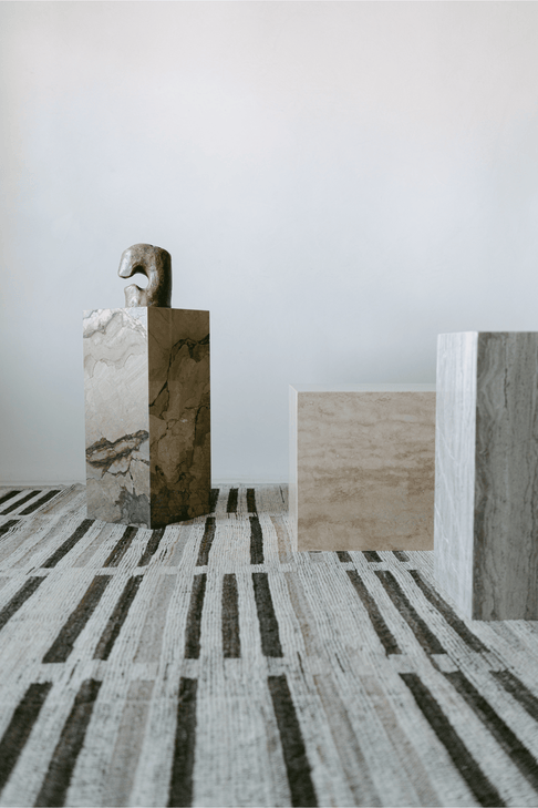 District Loom Furniture Illusion Bronze marble plinth pedestal locally sourced from natural marble stone slab remnants and handcrafted to serve as a sustainable sculptural element in your