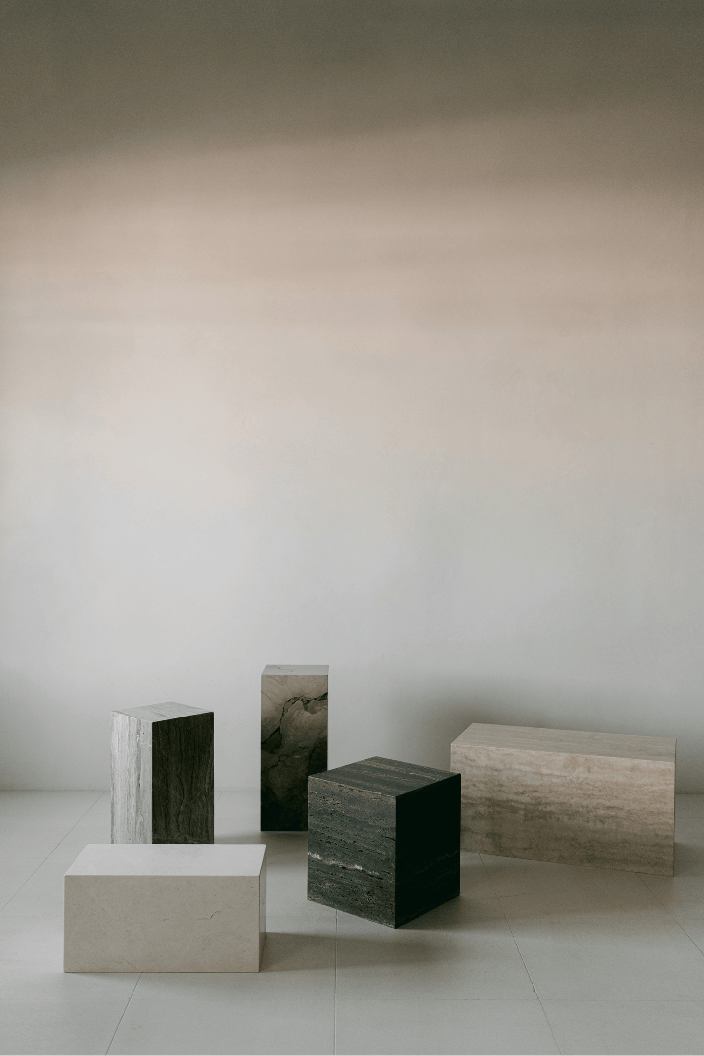 District Loom Furniture Ocean brown travertine plinth cube pedestal locally sourced from natural marble stone slab remnants and handcrafted to serve as a sustainable sculptural element in your home 008