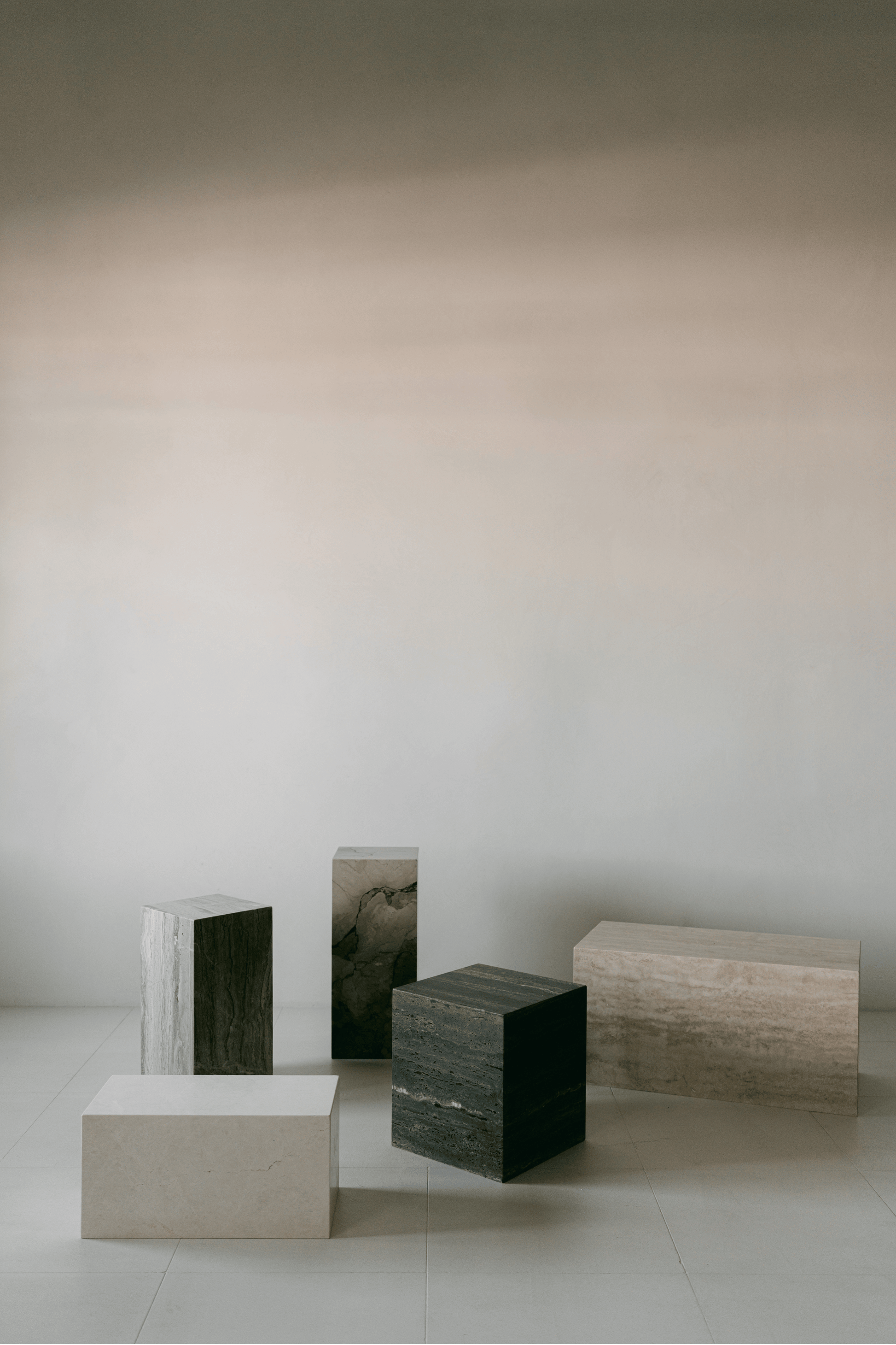District Loom Furniture Ocean brown travertine plinth cube pedestal locally sourced from natural marble stone slab remnants and handcrafted to serve as a sustainable sculptural element in your home 008